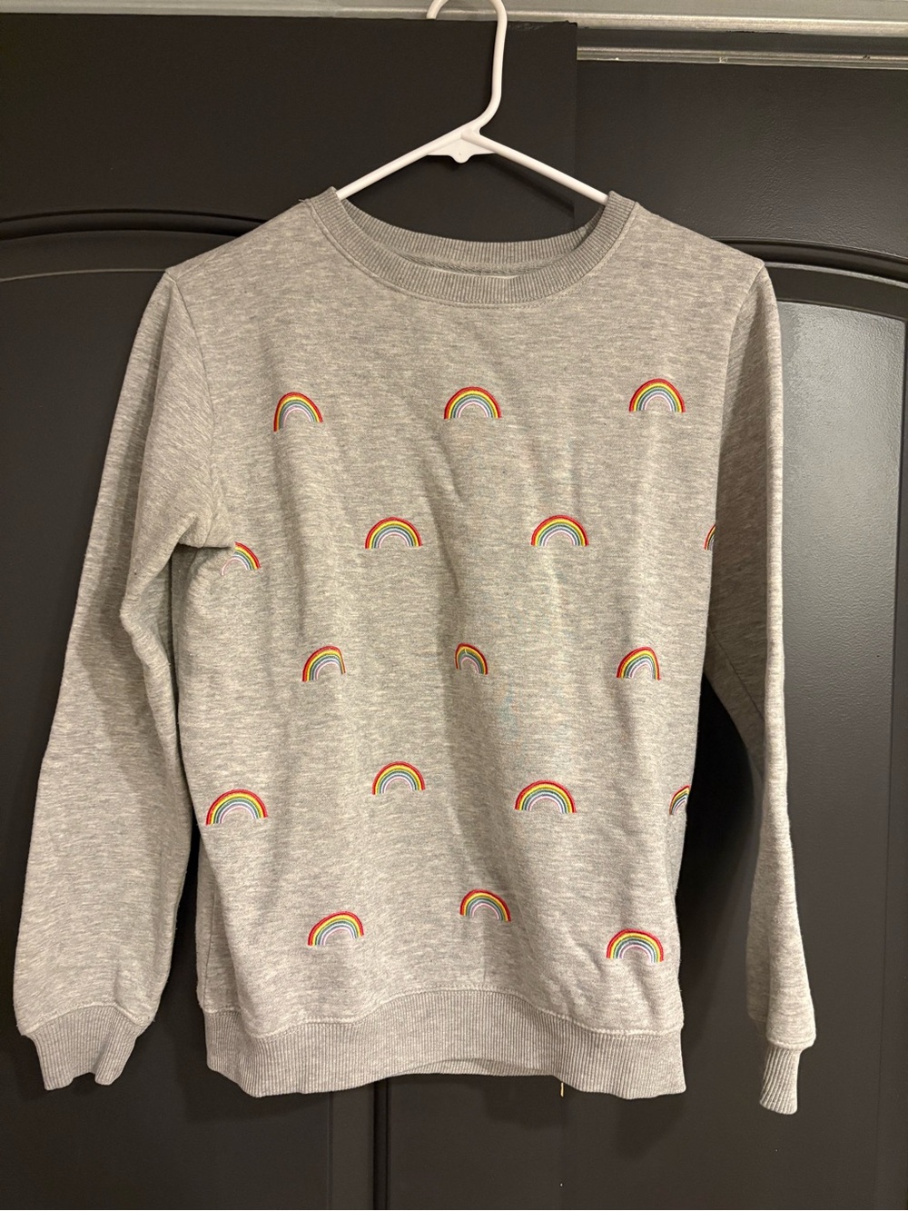 Grey Rainbow Embroidered Crewneck Sweater